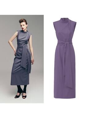 NWT Julia Allert Tie-Front Slit-Neck Dress Purple sz XXL Minimalist Old Money
